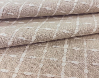 Beige Plaid Drapery Fabric Checkered Fabric for Pillows Linen Look Fabric Brown Textured Curtain Fabric Window Treatment Fabric by the Yard