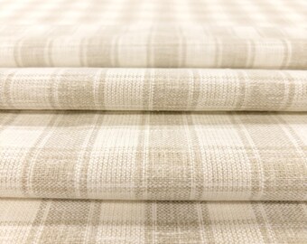 Tela para cortinas color topo, tela de algodón a cuadros, tela de tapicería de cuadros vichy beige, tela a cuadros neutros costeros para sillas, tela de diseño cortada a medida.