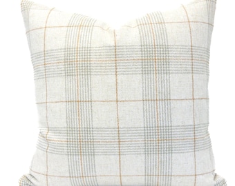 Funda de almohada a cuadros verde salvia, cojín decorativo tartán, cojín a cuadros de ventana, almohada costera beige para sofá cama, almohada moderna, almohada rústica