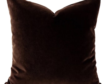 Chocolate Brown Velvet Pillow Cover Rich Brown Throw Pillow Modern Velvet Cushion Designer Accent Pillow Cottage Pillow Transitional Decor