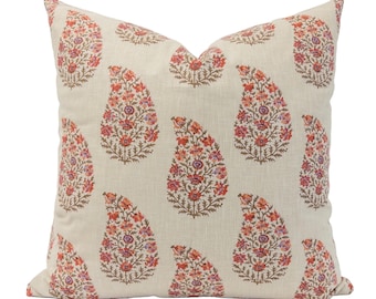 Beige Floral Throw Pillow Cover English Country Throw Pillow Paisley Botanical Bed Pillow Summer Cushion Red Decorative Flower Sofa Pillow