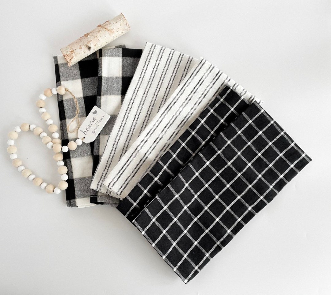Black and White Farmhouse Kitchen Towels Plaid Kitchen Tea - Etsy