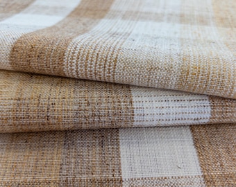 Brown Plaid Drapery Fabric Brown Striped Fabric for Curtains Brown Modern Pillow Fabric Brown Designer Fabric Check Linen Fabric by the Yard