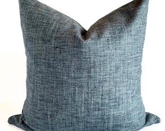 Navy Pillow Cover Textured Woven Pillow Coastal Navy Pillow Casual Blue Cushion Cover Neutral Blue Pillow 22x22 Mix & Match Throw Pillow