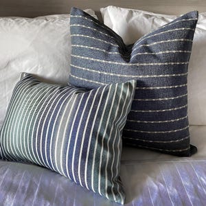 Blue Striped Pillow Cover Coastal Blue Throw Pillow Modern Decor Blue Performance Fabric Pillow Blue Neutral Pillow Designer Stripe Cushion