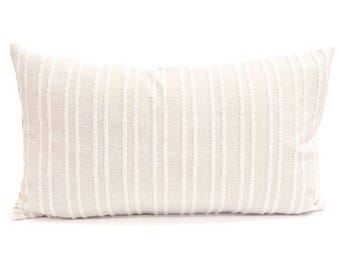 Beige Striped Neutral Lumbar Pillow Coastal Sand Neutral Bolster Pillow Textured Stripe Throw Pillow for Bed Modern Stripe Pillow Cover