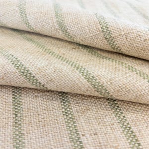 Sage Green Drapery Fabric Green Striped Linen Fabric Green Upholstery Fabric Coastal Green Striped Fabric for Chairs Fabric by the Yard