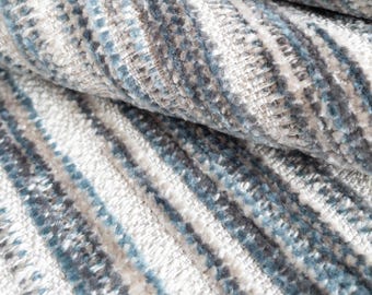 Blue Chenille Fabric Striped Upholstery Blue Chenille Woven Fabric for Chairs Pillows Striped Fabric Modern Chenille Fabric by the Yard