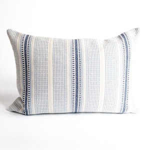 Blue Striped Lumbar Pillow Modern Bolster Pillow Cover Blue Striped Pillow Coastal Lumbar Cushion Cover Neutral Lumbar for Bed Throw Pillow