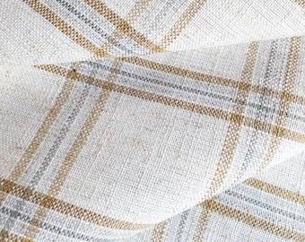 Beige Drapery Fabric Plaid Beige Modern Designer Fabric for Curtain Linen Plaid Neutral Pillow Fabric Modern Farmhouse Fabric by the Yard