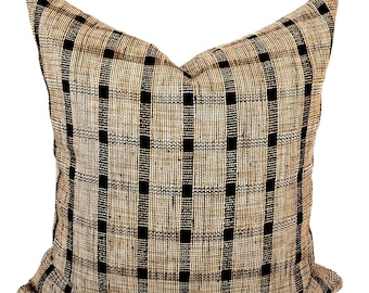 Brown Plaid Pillow Cover Rustic Throw Pillow Windowpane Black Farmhouse Pillow Textured Check Cushion for Bed Moody Plaid Pillow Sofa Lumbar