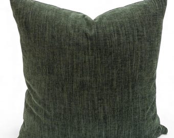 Deep Green Pillow Cover Texture Chenille Throw Pillow Green Cozy Fall Pillow Neutral Designer Cushion for Sofa Earth Toned Soft Bed Pillow