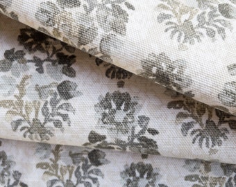 Grey Block Print Drapery Fabric Beige Floral Curtain Fabric for Pillows Fabric Grey Botanical Print Fabric Modern Beige Fabric by the Yard
