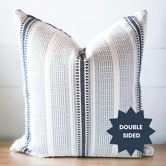 Coastal Striped Throw Pillow Textured Blue Modern Pillow Neutral Stripe Cushion Blue Coastal Stripe Pillow Cover Modern Decor Blue Farmhouse Etsy