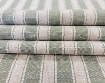 Green & Beige Striped Drapery Fabric Modern Striped Designer Curtain Fabric Green Cotton Neutral Fabric Beige Upholstery Fabric by the Yard