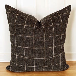 Black Plaid Pillow Cover Modern Charcoal Throw Pillow Brown Check Pillow Designer Neutral Windowpane Pillow Black Rustic Decorative Pillow