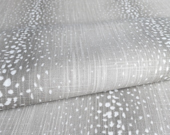 Tela gris para cortinas, tela gris con estampado de antílope, tela gris de diseño con estampado animal, tela moderna para cortinas y cojines cortada a medida.