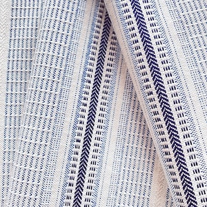 Striped Upholstery Fabric Blue White Modern Stripe Fabric Textured Outdoor Furniture Fabric for Chair Fabric Blue Cushion Fabric by the Yard