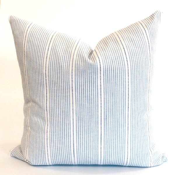Blue Striped Pillow Cover Modern Chambray Coastal Hampton Style Pillow Designer Striped Pillow Nautical Blue Pillow Neutral Striped Pillow