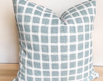 Blue & White Plaid Pillow Cover Coastal Check Throw Pillow Blue Modern Cushion Chambray Designer Pillow Blue Windowpane Decorative Pillow
