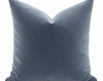 Steel Blue Velvet Pillow Cover Blue Grey Throw Pillow Luxury Velvet Cushion Sofa Pillow Bed Pillow Designer Accent Coastal Pillow Decor