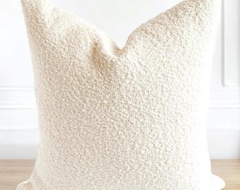 Cream Boucle Pillow Cover Textured White Modern Throw Pillow White Neutral Pillow for Sofa Cushion Cover Cream Bed Layering Pillow for Chair
