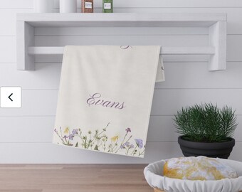 Floral Personalized Kitchen Towel Wildflower Print Personalized Tea Towel Summer Flower Print Dish Towel Housewarming Gift Monogrammed Gift