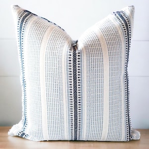 Striped Throw Pillow Textured Blue Modern Pillow Striped Bed Pillow Neutral Woven Pillow Blue Coastal Outdoor Pillow Cover Farmhouse Blue