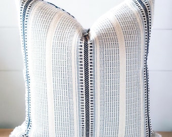 Striped Throw Pillow Textured Blue Modern Pillow Striped Bed Pillow Neutral Woven Pillow Blue Coastal Outdoor Pillow Cover Farmhouse Blue