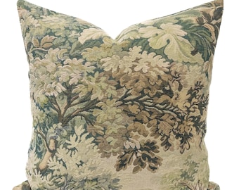 Green Tapestry Pillow Cover Botanical Throw Pillow Nature Inspired Pillow Brown Modern Pillow Living Room Decor Rustic Sofa Cushion for Bed