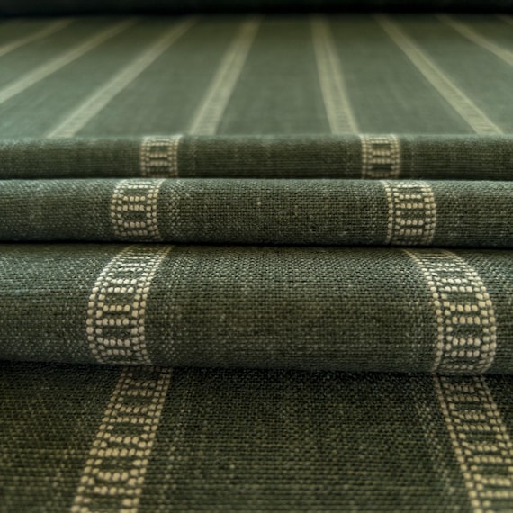 Olive Green Striped Upholstery Fabric for Chairs Striped Drapery Fabric Earthy Green Stripe Designer Fabric Modern Stripe Fabric by the Yard