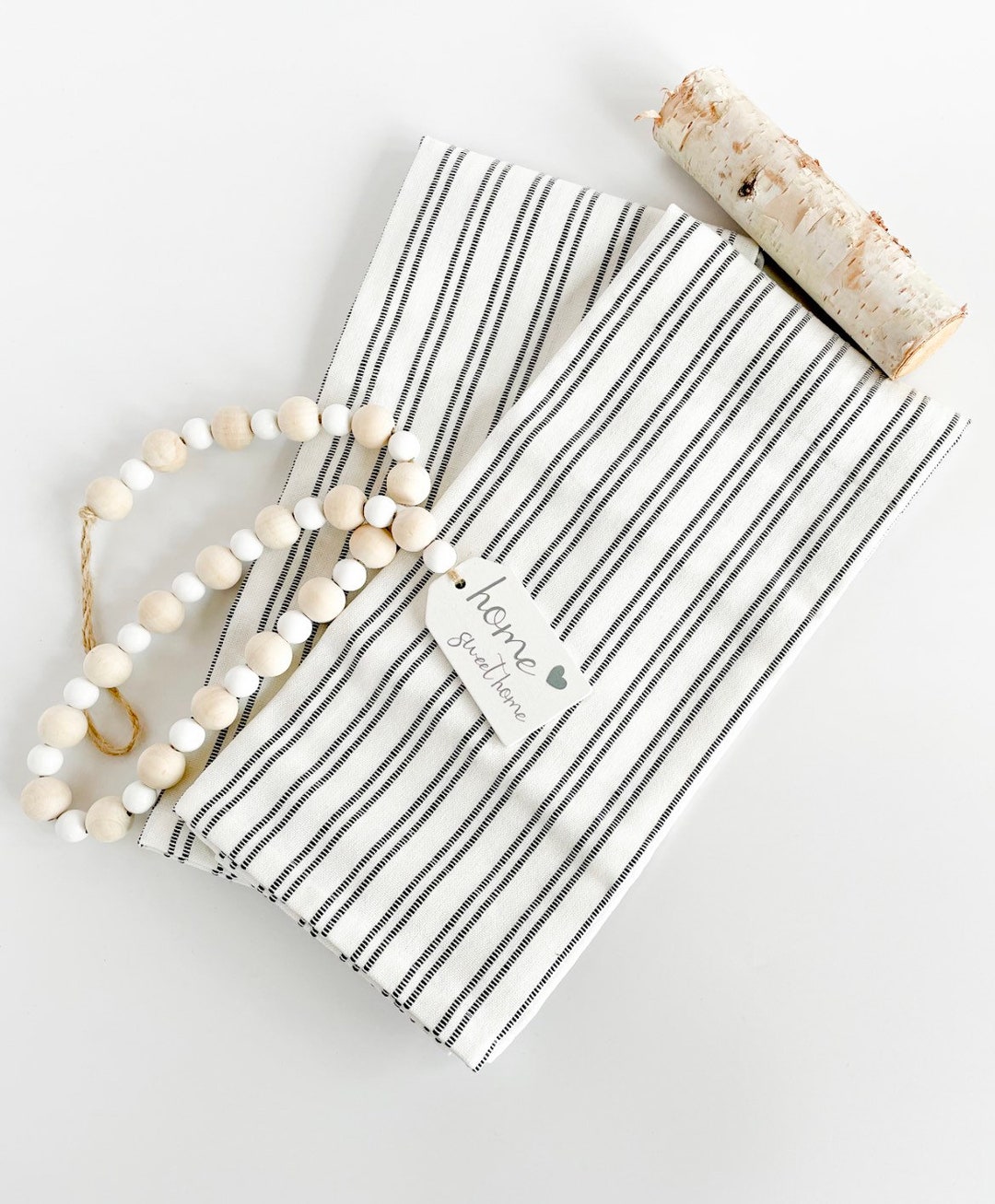 Black & White Kitchen Tea Towels Set, Black Woven Kitchen Towels, Black Dish Towels for the