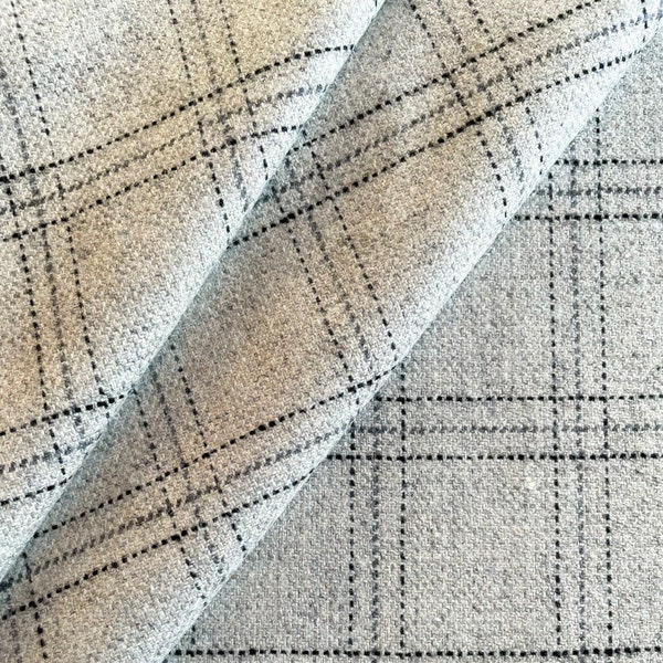 Grey Upholstery Fabric Wool Plaid Fabric Drapery Grey Fabric Modern Plaid Curtain Fabric Grey Designer Tartan Plaid Fabric by the Yard