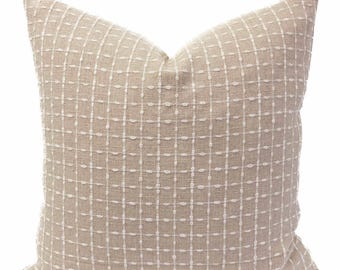 Beige Plaid Pillow Cover Modern Checkered Coastal Pillow Designer Textured Farmhouse Throw Pillow Brown Pillow Neutral Plaid Pillow for Sofa
