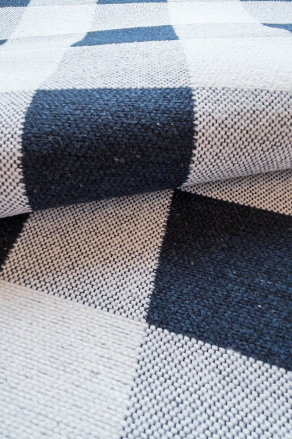 Navy Blue Check Upholstery Fabric by the Half Yard Buffalo Etsy