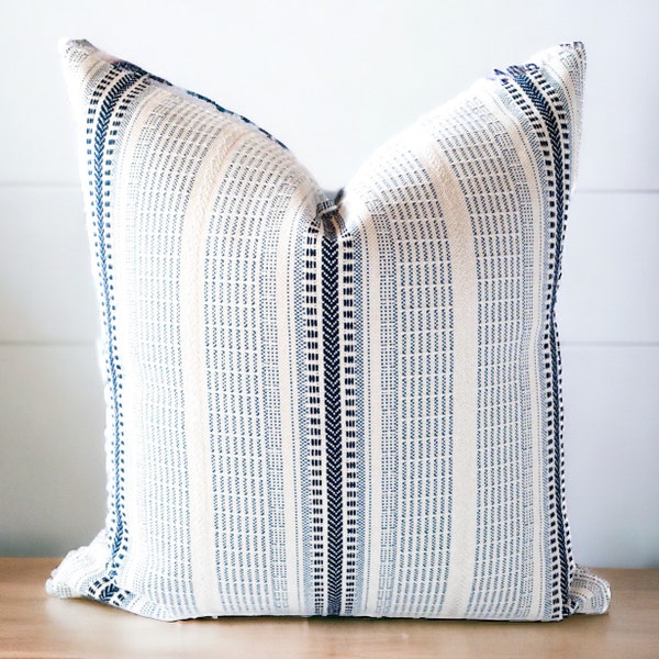 Striped Throw Pillow Textured Blue Modern Pillow Striped Bed Pillow Neutral Woven Pillow Blue Coastal Outdoor Pillow Cover Farmhouse Blue