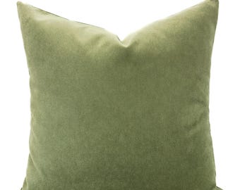 Moss Green Velvet Pillow Cover Olive Green Throw Pillow Modern Velvet Cushion Designer Accent Pillow Cottage Pillow Transitional Decor