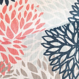 Pink & Blue Dahlia Flower Print Drapery Fabric Flower Pink Floral Upholstery Fabric Cushion Coral Botanical Fabric by the Yard MADE IN USA