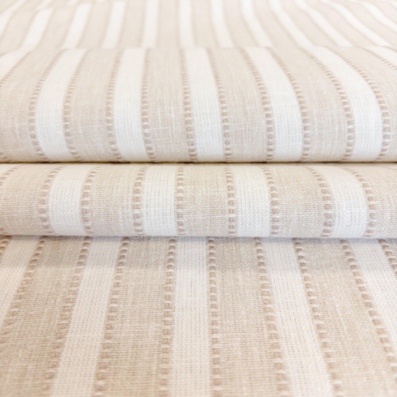 Beige & White Striped Drapery Fabric Modern Striped Designer Curtain Fabric Beige Cotton Neutral Fabric Cream Upholstery Fabric by the Yard image 10