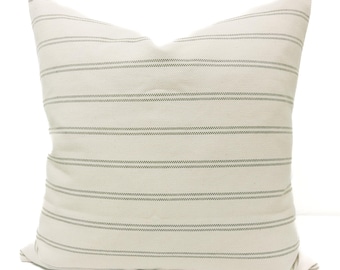 Green & Cream Pin Stripe Throw Pillow Cover Modern Stripe Throw Pillow Neutral Cream Designer Bed Pillow Decorative Stripe Farmhouse Cushion