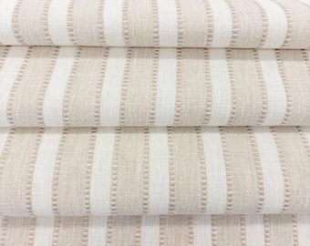 Beige & White Striped Drapery Fabric Modern Striped Designer Curtain Fabric Beige Cotton Neutral Fabric Cream Upholstery Fabric by the Yard