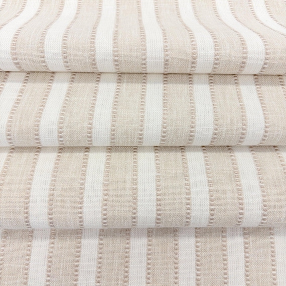 Beige & White Striped Drapery Fabric Modern Striped Designer Curtain Fabric Beige Cotton Neutral Fabric Cream Upholstery Fabric by the Yard