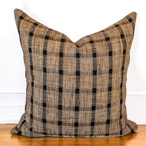 Brown & Black Windowpane Plaid Pillow Cover Textured Plaid Throw Pillow Modern Check Cushion Cover Rustic Plaid Neutral Pillow for Bed /Sofa