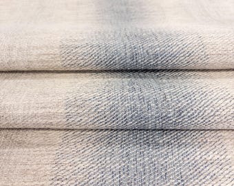 Blue Striped Upholstery Fabric for Chairs Blue Ombre Fabric Pillow Stripe Coastal Designer Cushion Fabric Greige Textured Fabric by the Yard