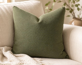 Funda de cojín texturizada para exteriores, color verde musgo, de poliéster tejido, duradera, para patio, sofá, terraza, jardín o tumbona. Cojín moderno resistente a la decoloración.