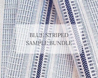 Blue Striped Fabric Sample Bundle Textured Blue & White Fabric Striped Fabric Upholstery Blue Fabric for Chairs Striped Fabric Swatches