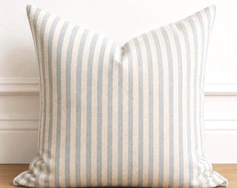 Blue Striped Pillow Cover Modern Chambray Coastal Pillow Designer Striped Nautical Throw Pillow Blue Pillow Neutral Striped Pillow for Sofa