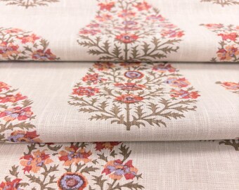 Red Floral Paisley Fabric Printed Drapery Fabric Pink Modern Paisley Window Treatment Fabric Spring Flower Print Pillow Fabric by the Yard