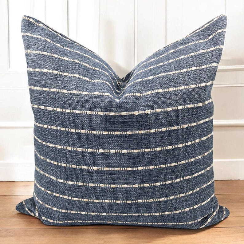 Blue Striped Pillow Cover