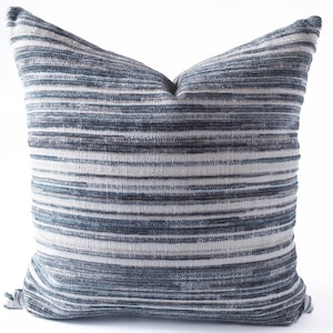 Blue Textured Pillow Cover Striped Chenille Cushion Blue Coastal Stripe Throw Pillow Blue Neutral Striped Pillow Modern Sofa Pillow Cover
